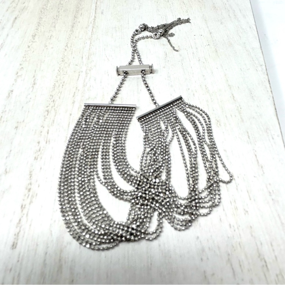 14K white gold, made in Italy, 20 strand beaded cuff style bracelet, adjustable